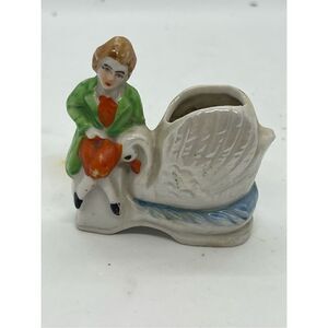 Vintage 1940's Man with Swan Lustreware Toothpick Holder Made In Japan 3”x3”